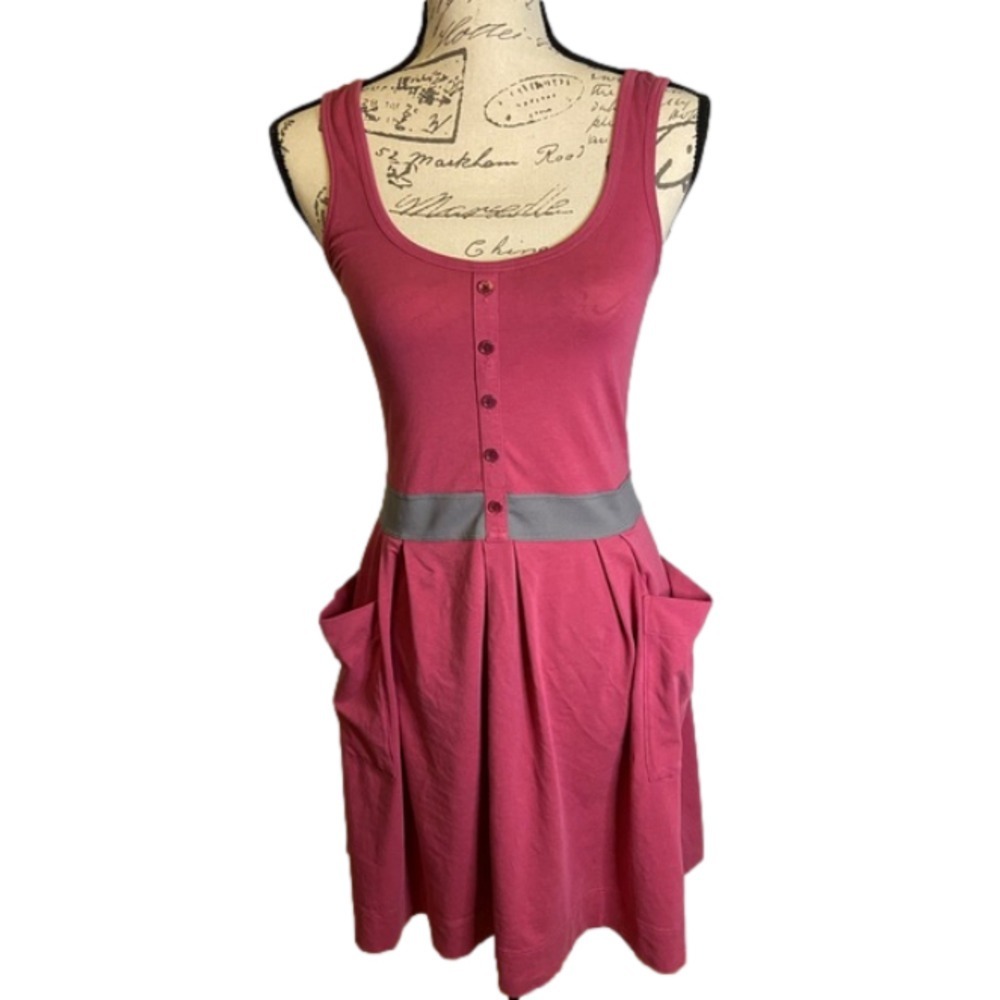 Theory Magenta Pink Cotton Spandex Sleeveless Button Front Pocket Dress P/TP